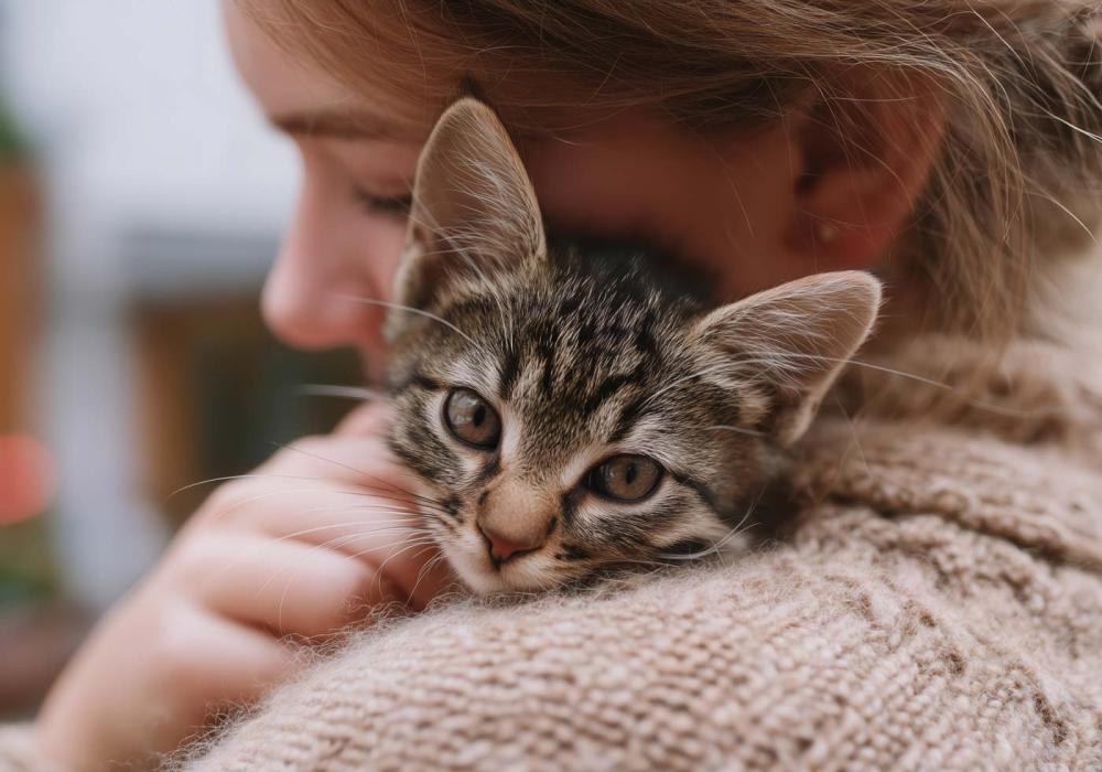 Girl holding kitten
